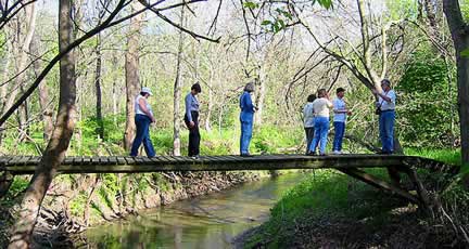 Crossing Rock Creek with guests on a nature hike